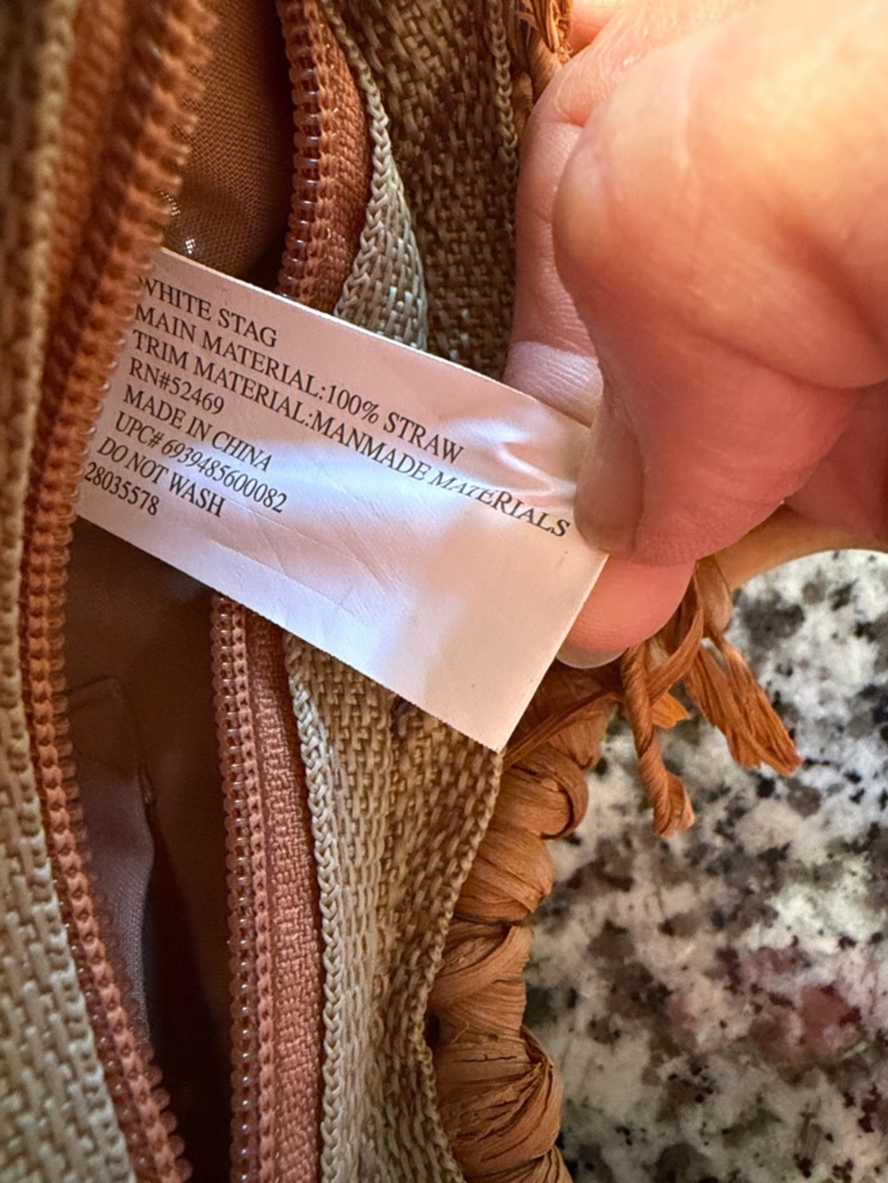 White Stag Woven Straw Tote in Natural Tan with Bamboo Handles - Picture 6 of 9